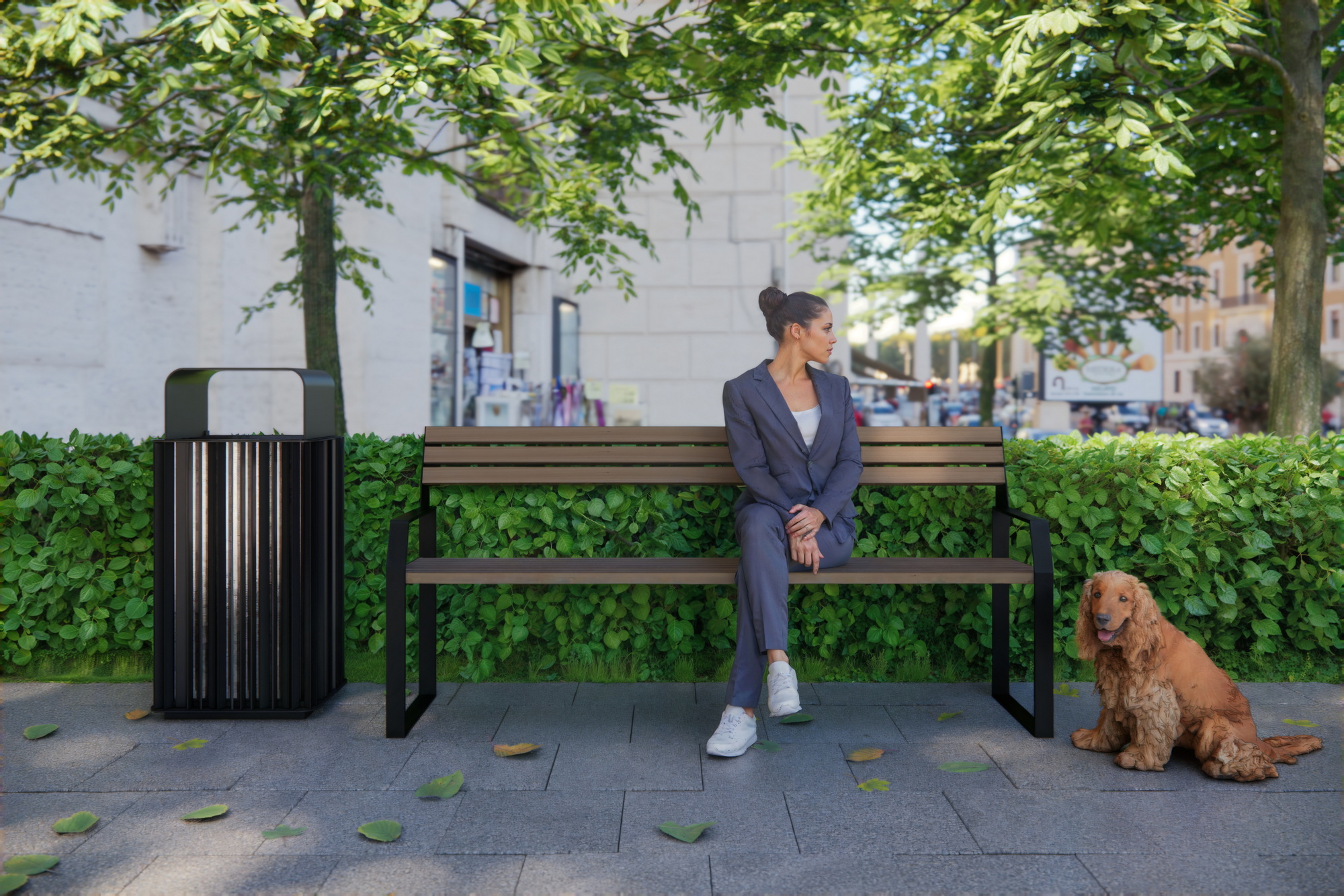 Современная уличная городская скамейка, лавка