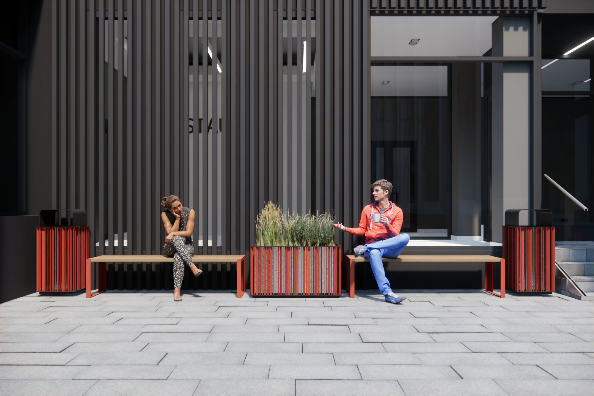 Современная уличная городская скамейка, лавка