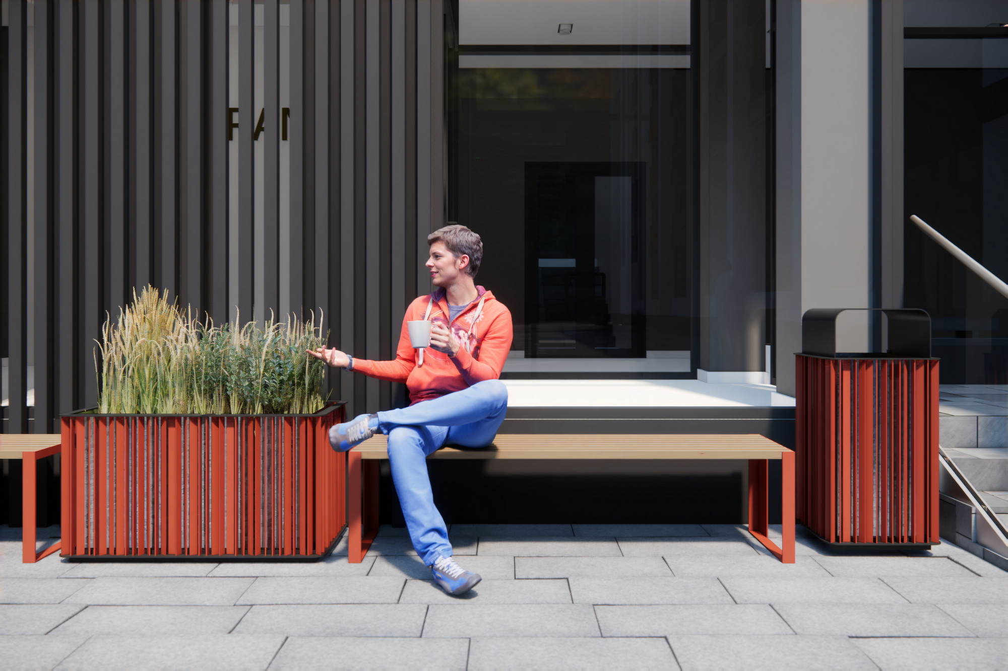 Современная уличная городская скамейка, лавка