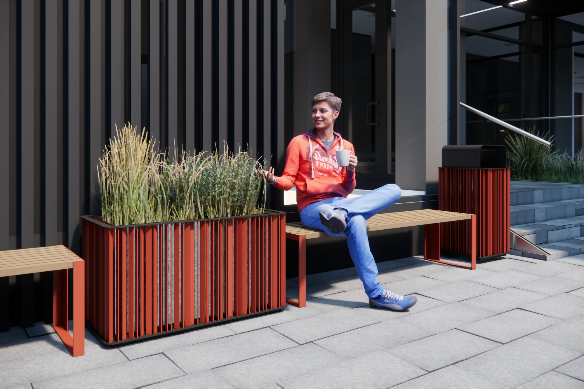 Современная уличная городская скамейка, лавка