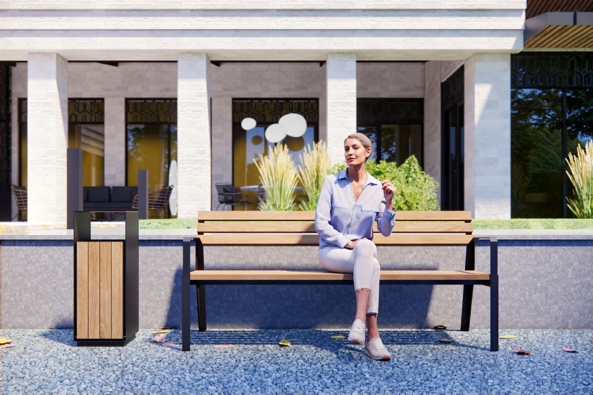 Современная уличная городская скамейка, лавка