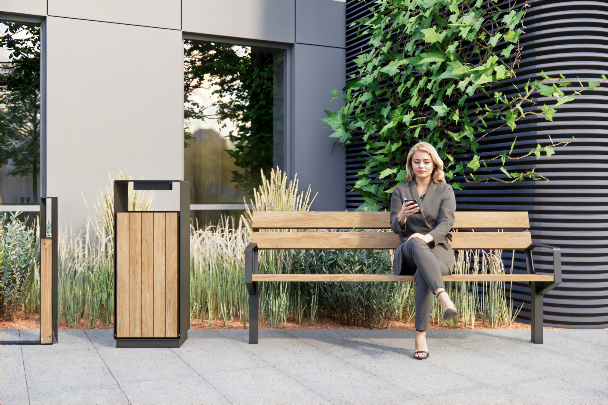 Современная уличная городская скамейка, лавка