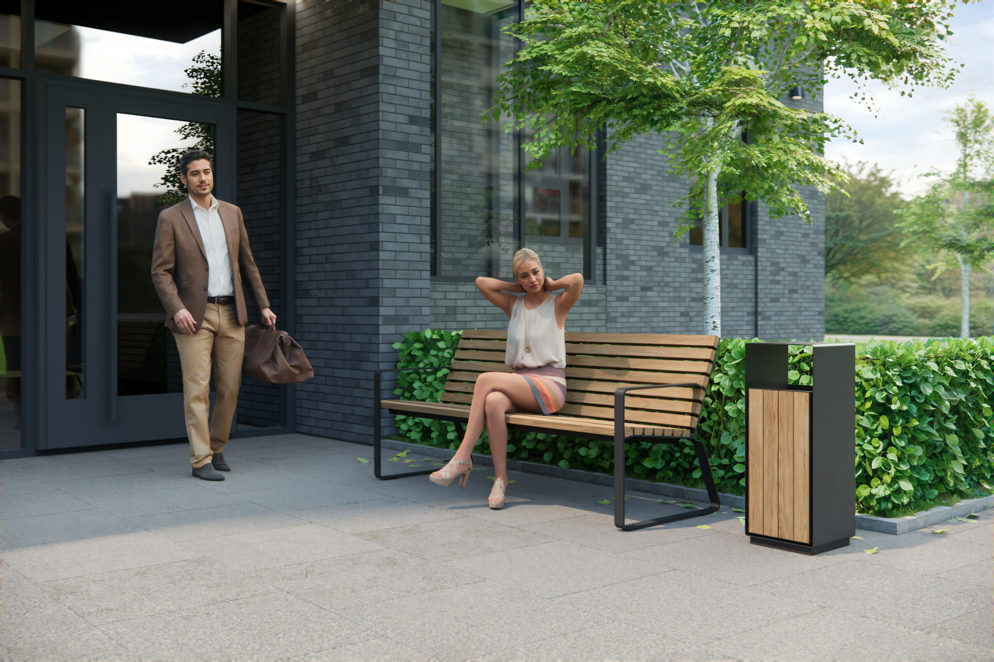 Современная уличная городская скамейка, лавка