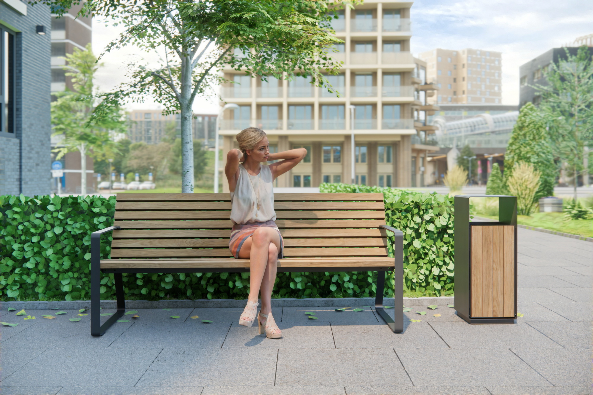 Современная уличная городская скамейка, лавка